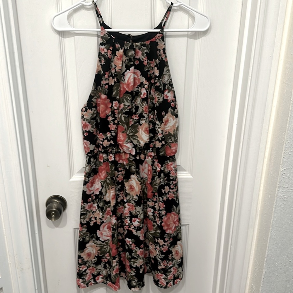 Blue rain floral halter dress